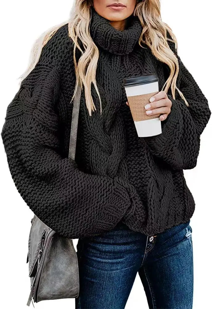 Judy | Oversized Chunky Cable Knit Turtleneck Sweater