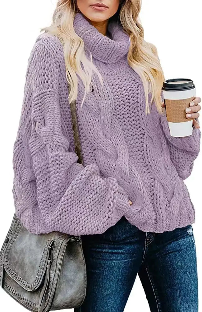 Judy | Oversized Chunky Cable Knit Turtleneck Sweater