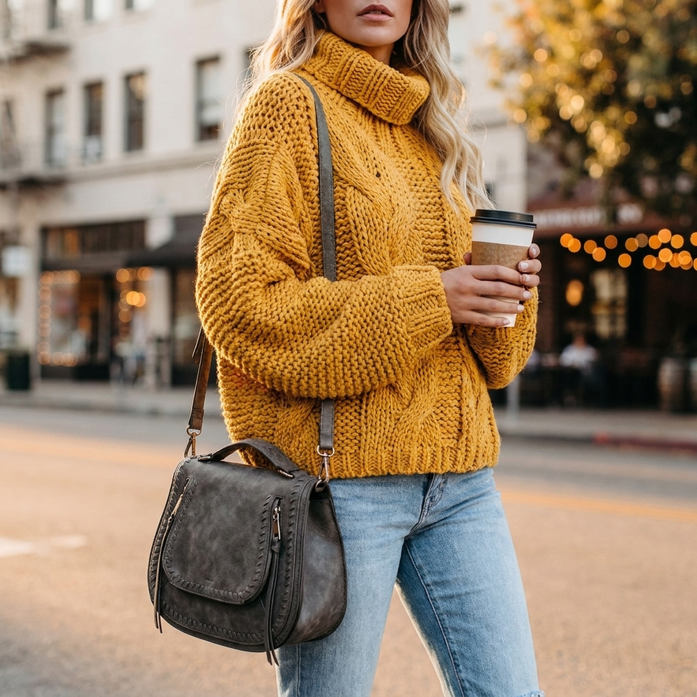 Judy | Oversized Chunky Cable Knit Turtleneck Sweater