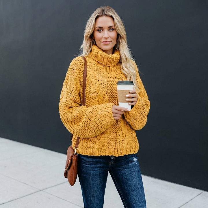 Judy | Oversized Chunky Cable Knit Turtleneck Sweater