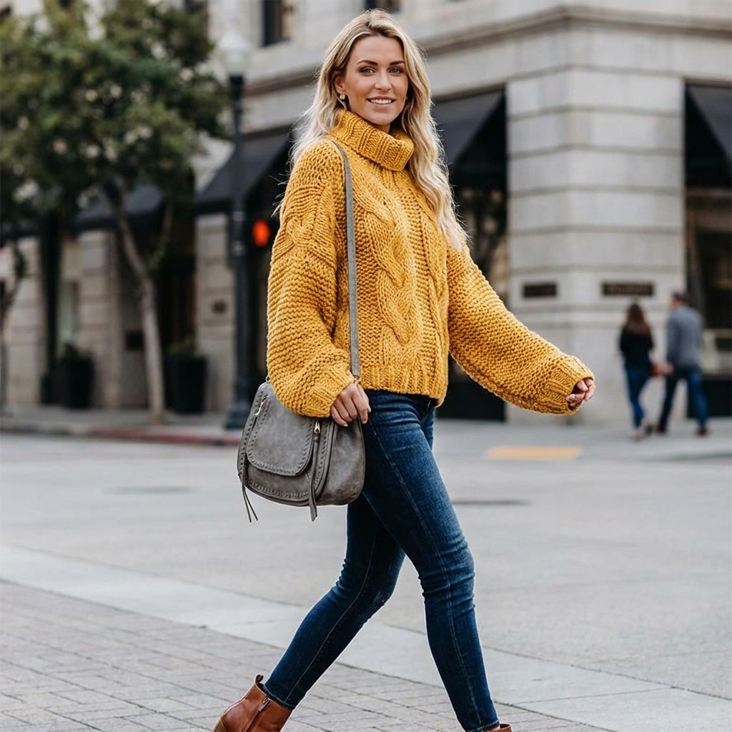 Judy | Oversized Chunky Cable Knit Turtleneck Sweater