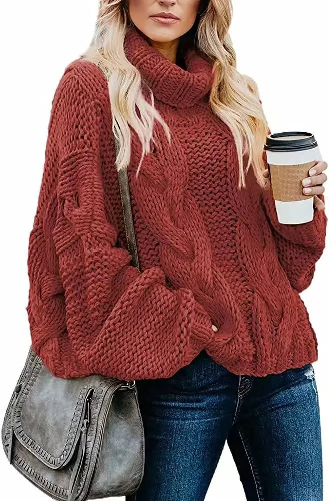 Judy | Oversized Chunky Cable Knit Turtleneck Sweater