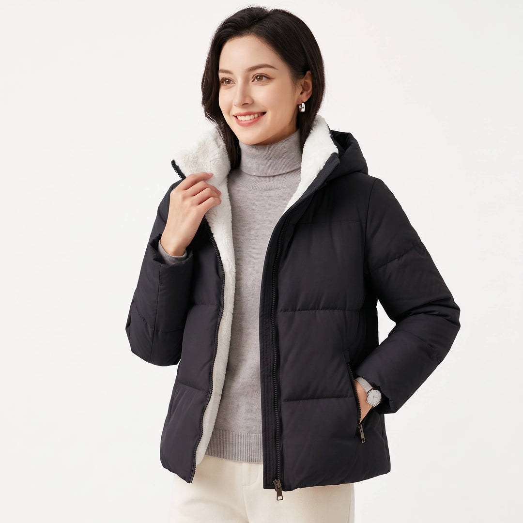 Judy | Sophisticated Quilted Cropped Puffer Jacket with Removable Hood