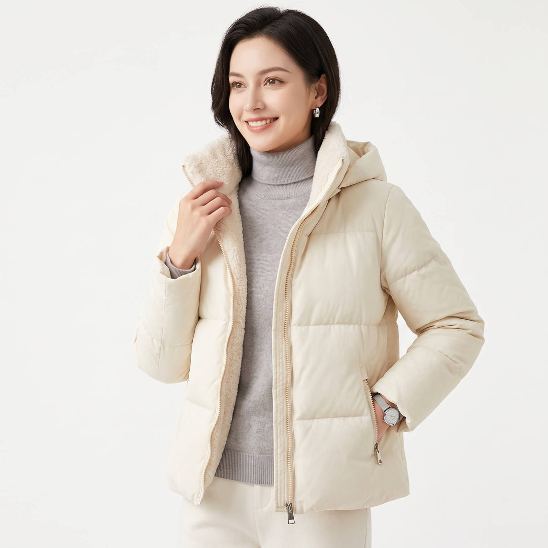 Judy | Sophisticated Quilted Cropped Puffer Jacket with Removable Hood
