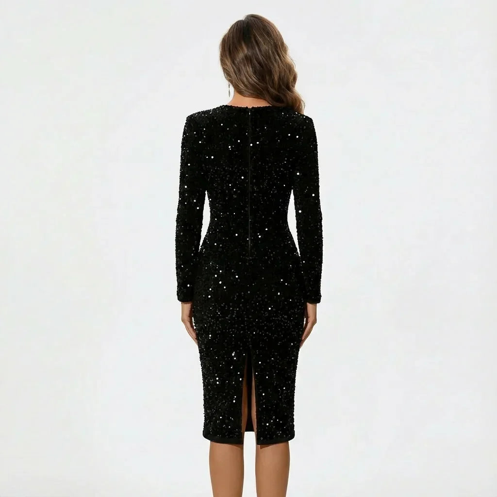 Judy | Stylish Sequin Long Sleeve Winter Wedding Guest Dress
