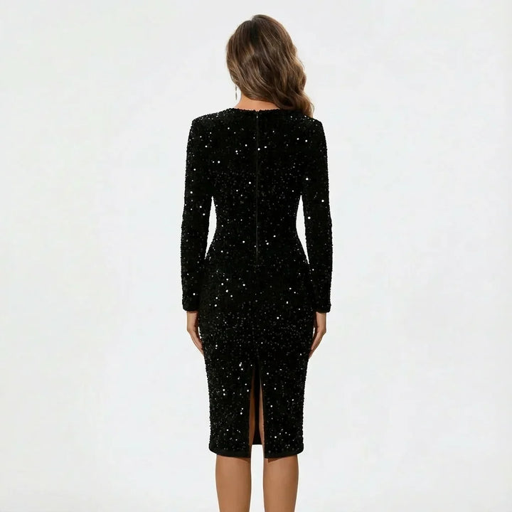 Judy | Stylish Sequin Long Sleeve Winter Wedding Guest Dress