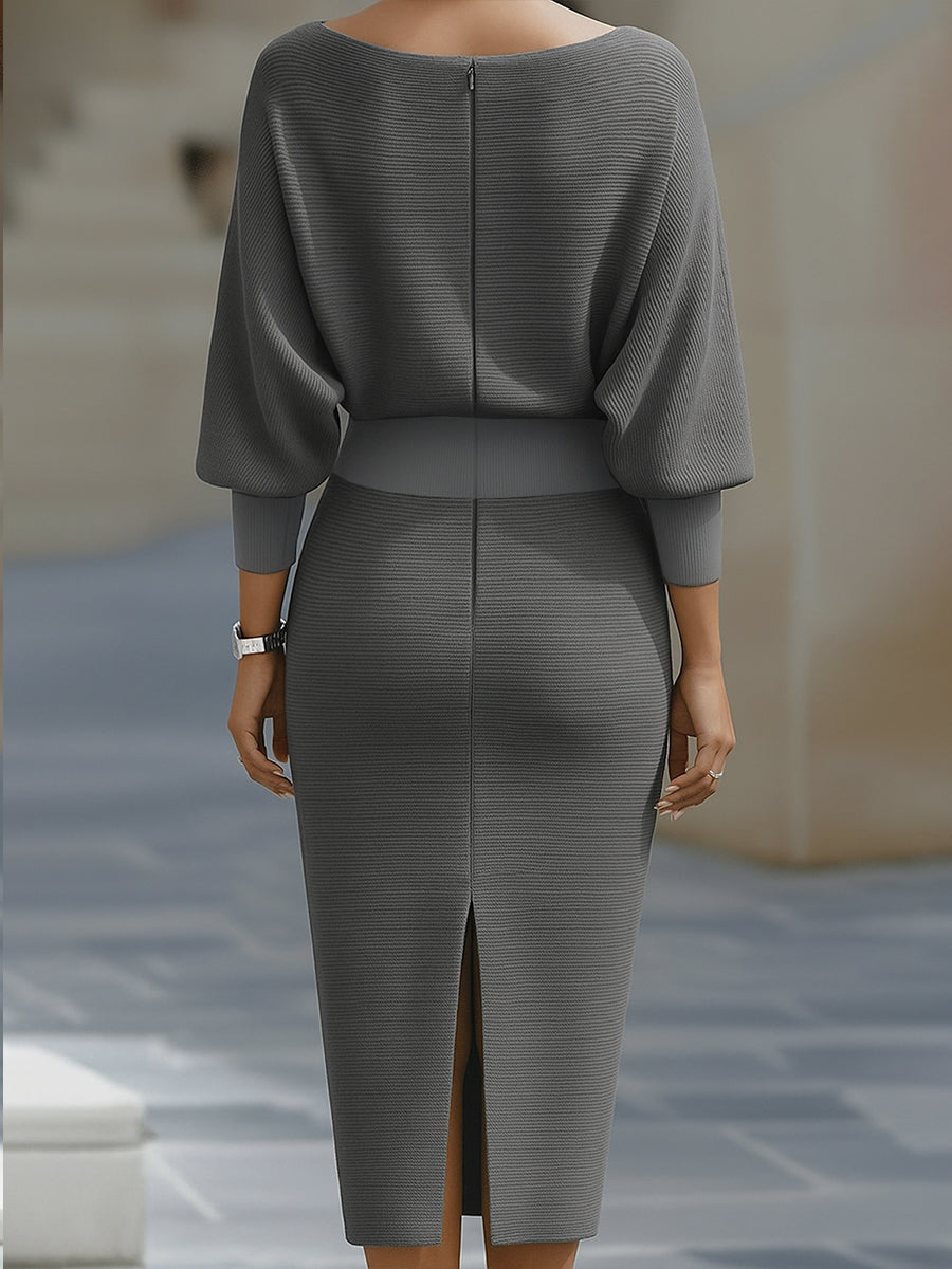 Julia | Polished Fall Wedding Guest Dress with Cowl-Neck Bodycon Midi