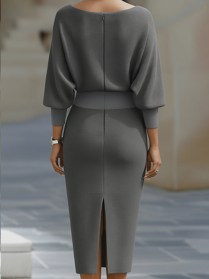 Julia | Polished Fall Wedding Guest Dress with Cowl-Neck Bodycon Midi