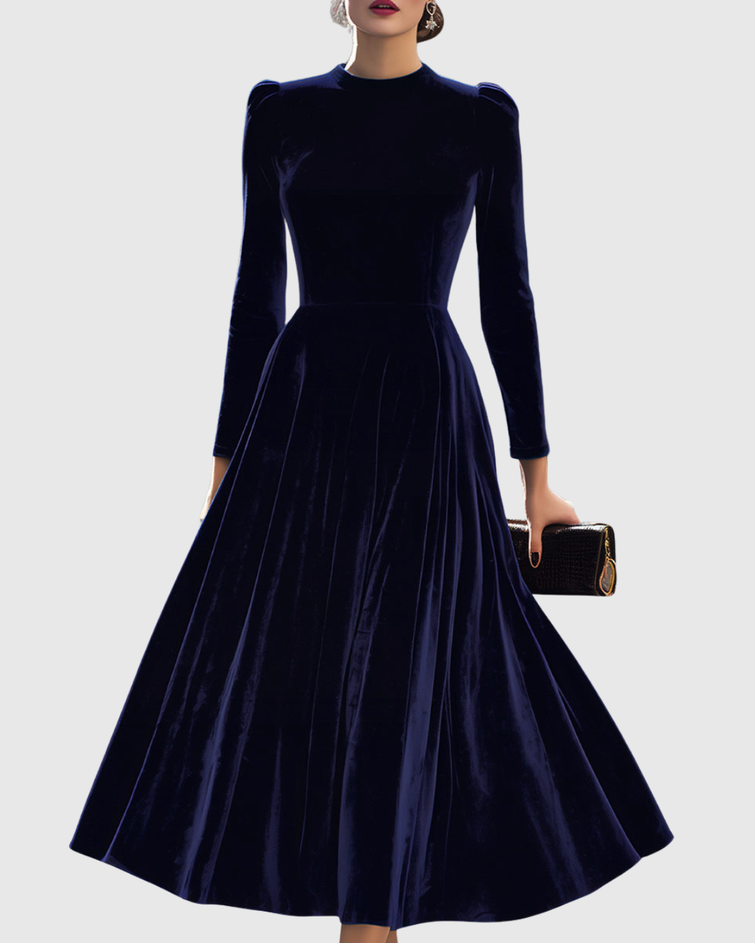 Julie | Chic Puff-Sleeve Fall Wedding Guest Midi Dress