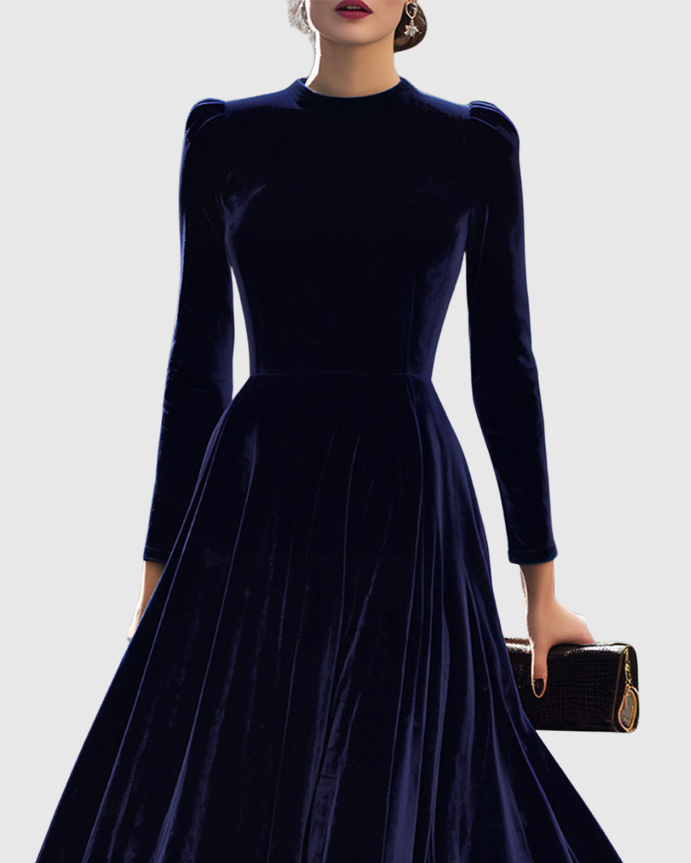Julie | Chic Puff-Sleeve Fall Wedding Guest Midi Dress