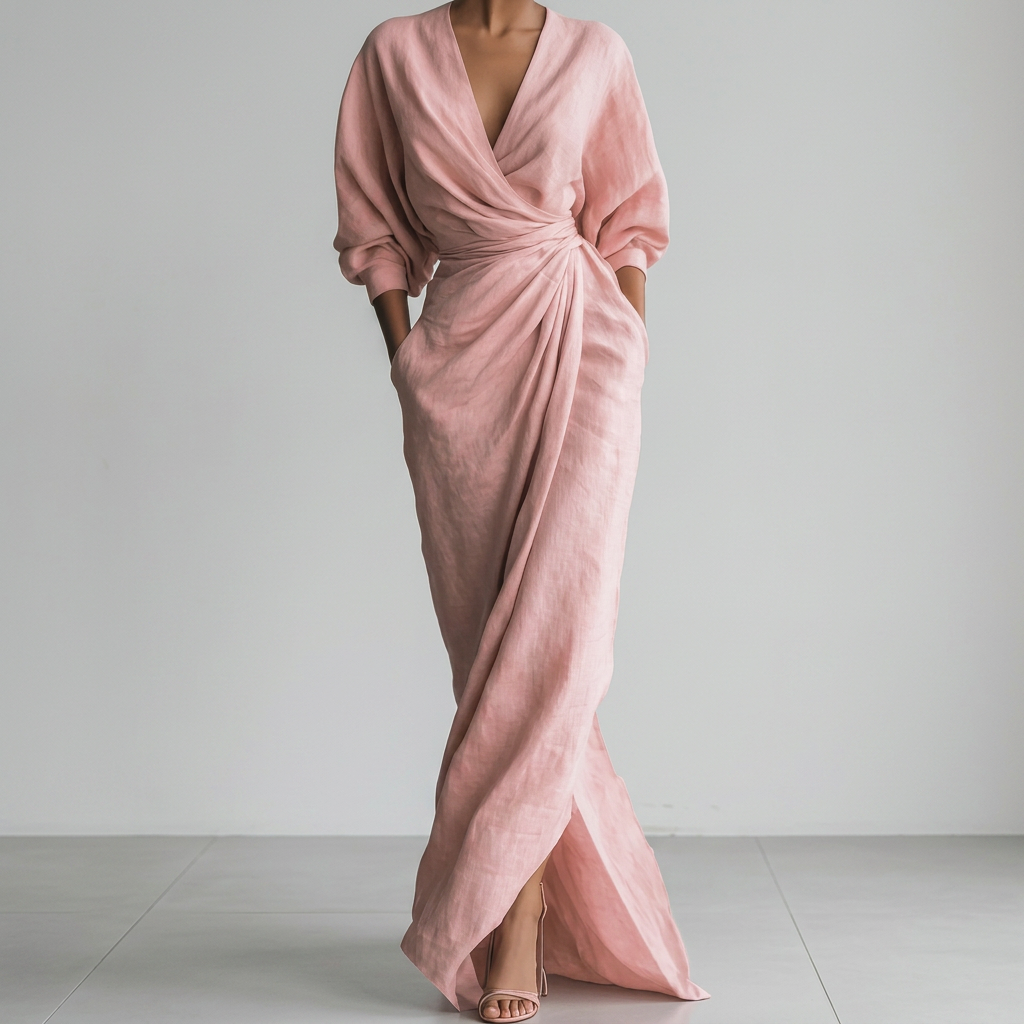 Julie | Classic Ruched Wrap Front Fall Wedding Guest Maxi Dress