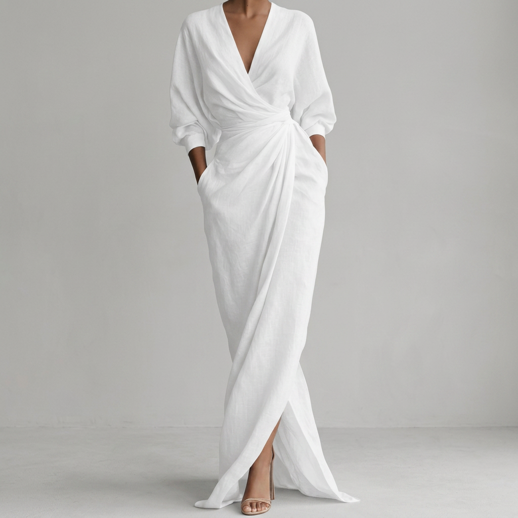Julie | Classic Ruched Wrap Front Fall Wedding Guest Maxi Dress