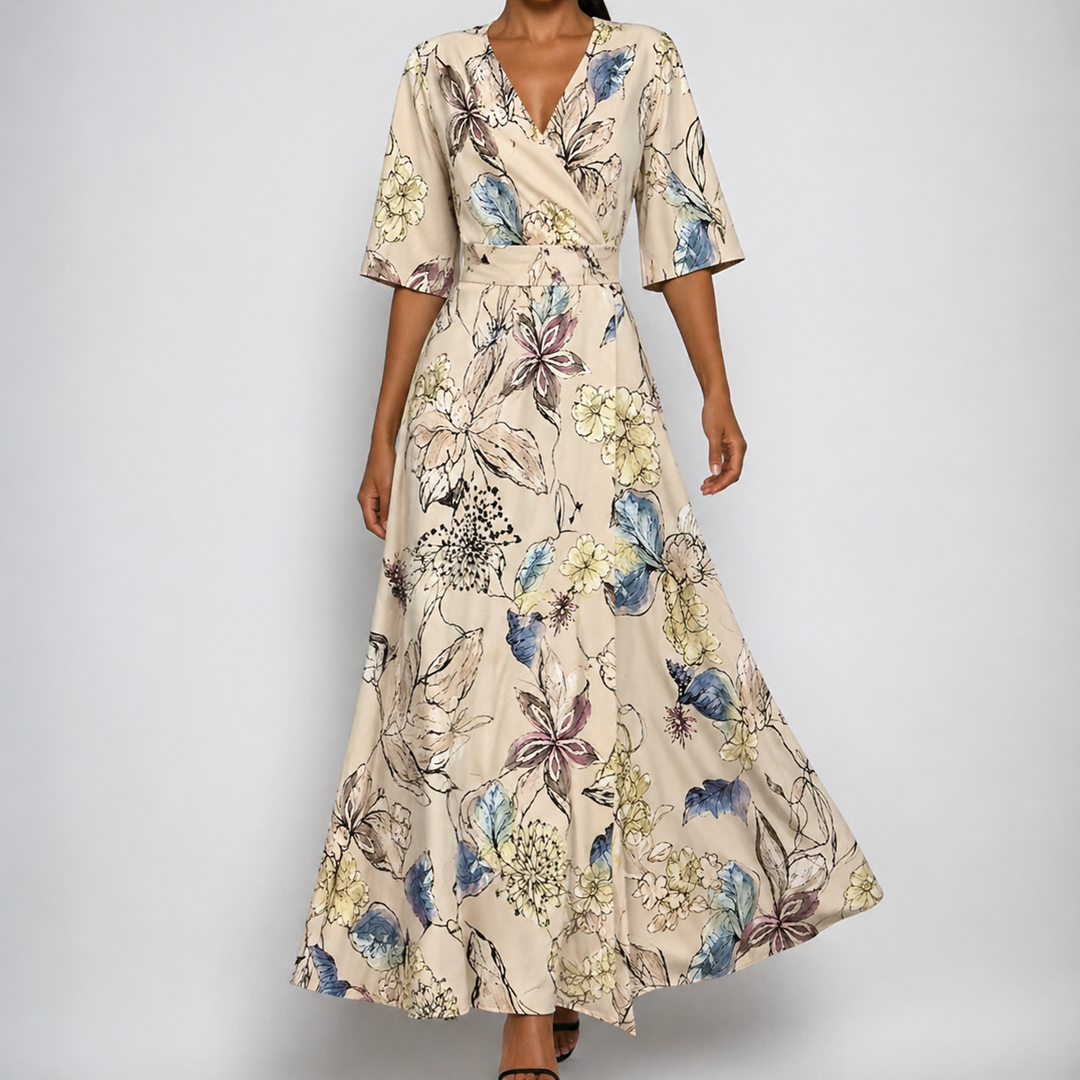 Julie | Cozy Floral Wrap Fall Wedding Guest Maxi Dress
