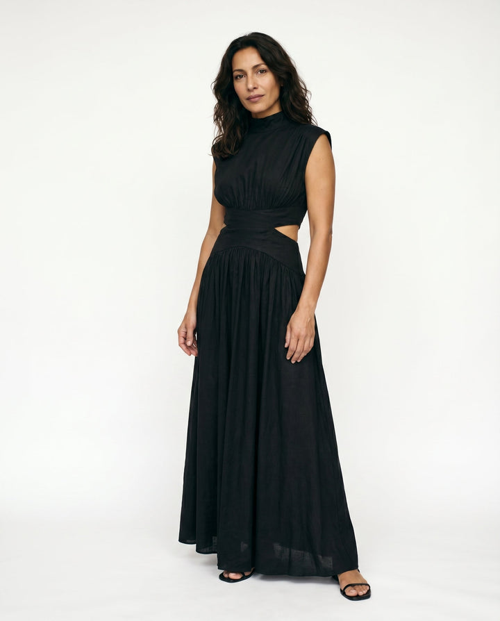 Julie | Cozy High Neck Cutout Waist Holiday Dress