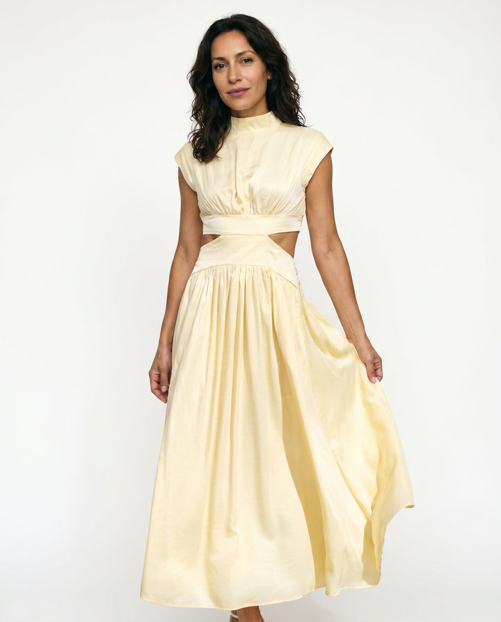 Julie | Cozy High Neck Cutout Waist Holiday Dress