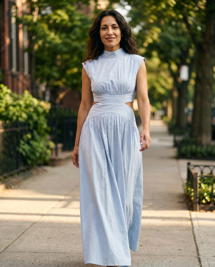 Julie | Cozy High Neck Cutout Waist Holiday Dress