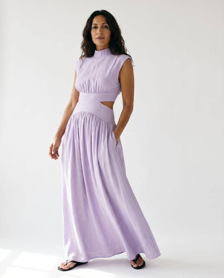 Julie | Cozy High Neck Cutout Waist Holiday Dress