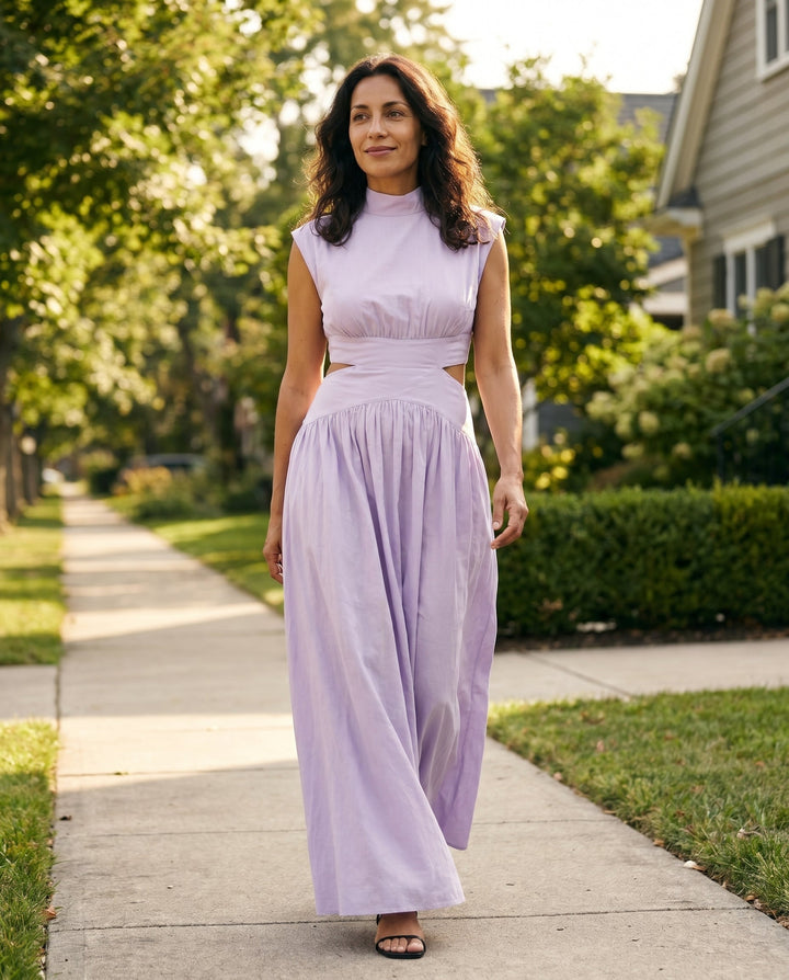Julie | Cozy High Neck Cutout Waist Holiday Dress