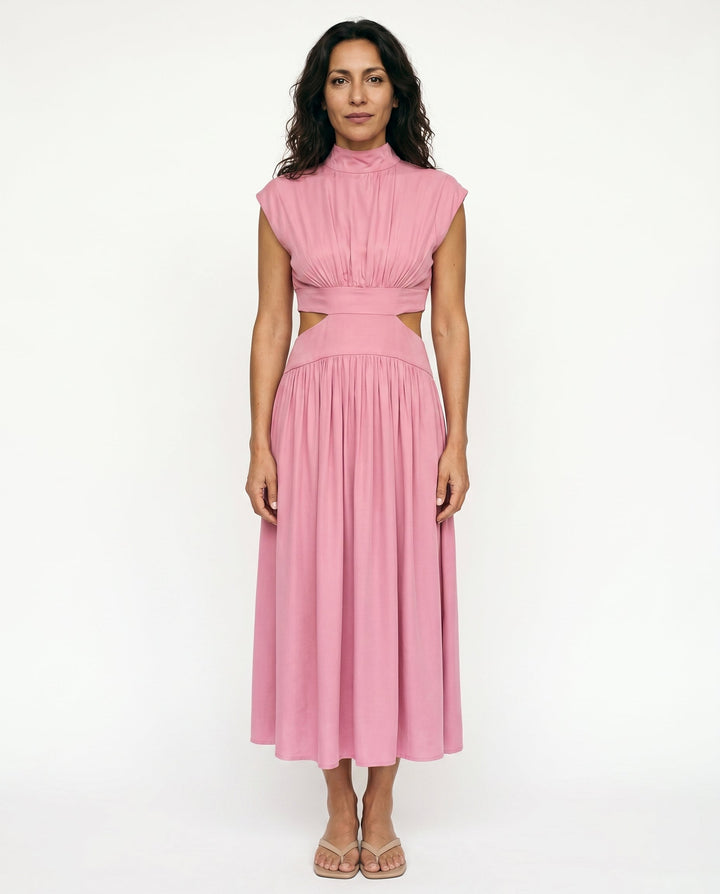 Julie | Cozy High Neck Cutout Waist Holiday Dress