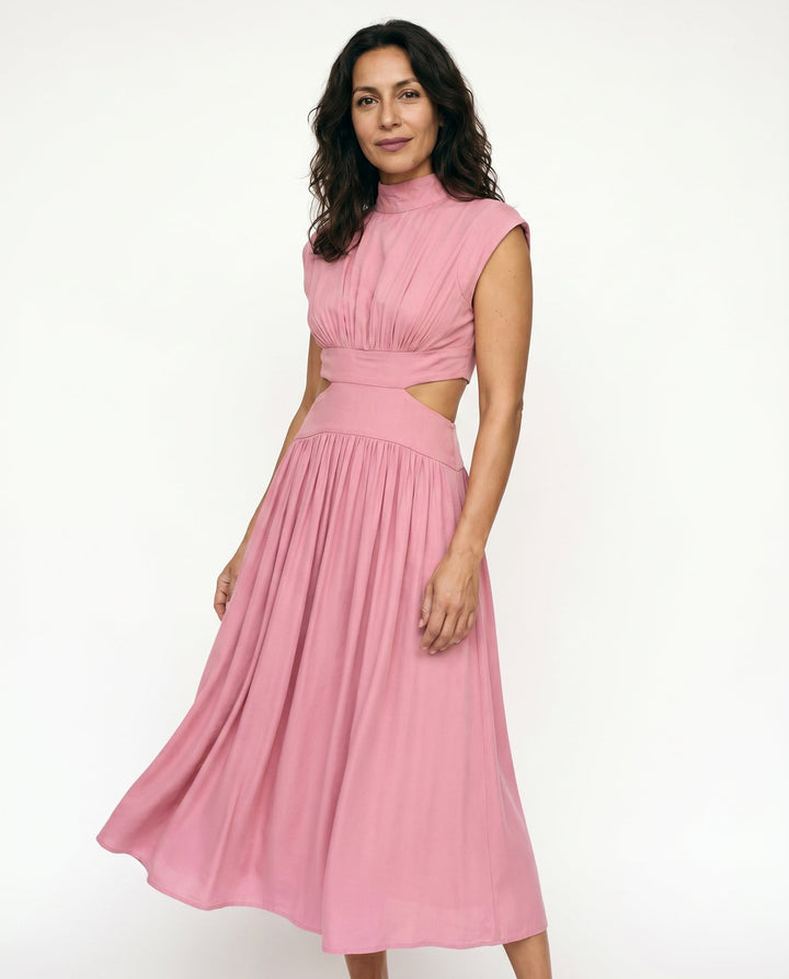 Julie | Cozy High Neck Cutout Waist Holiday Dress