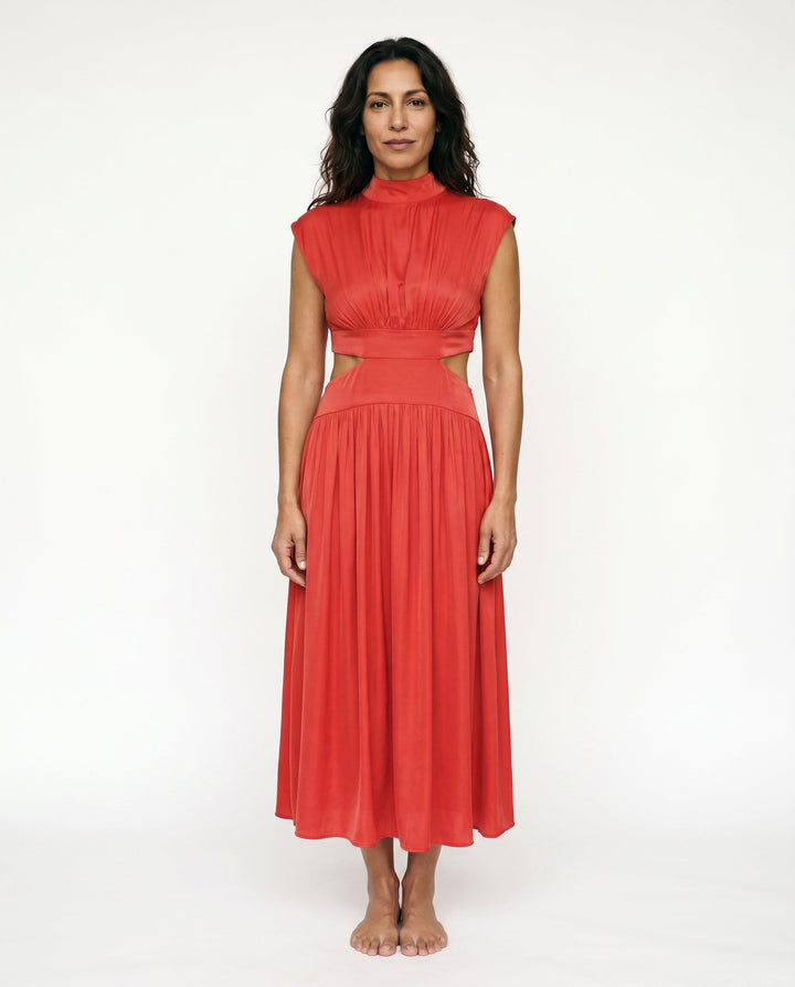 Julie | Cozy High Neck Cutout Waist Holiday Dress