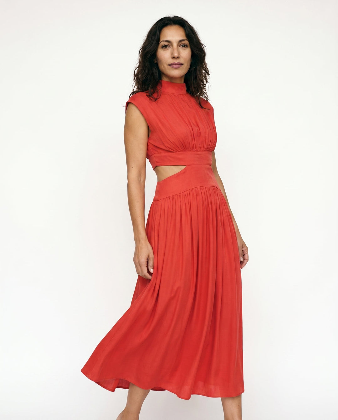 Julie | Cozy High Neck Cutout Waist Holiday Dress