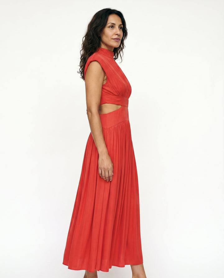 Julie | Cozy High Neck Cutout Waist Holiday Dress