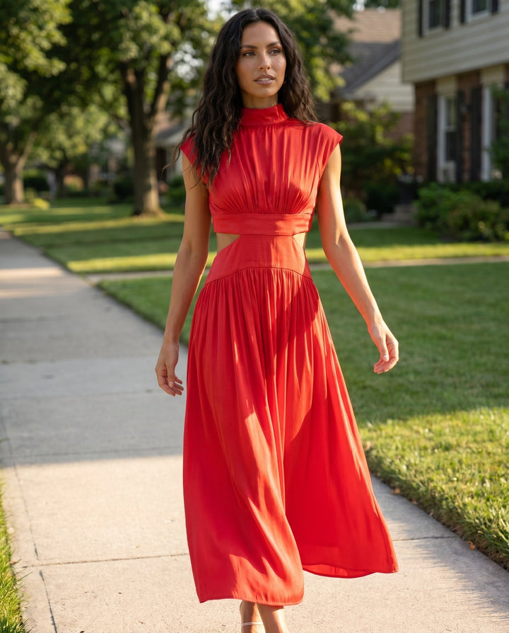 Julie | Cozy High Neck Cutout Waist Holiday Dress