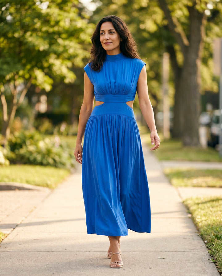 Julie | Cozy High Neck Cutout Waist Holiday Dress
