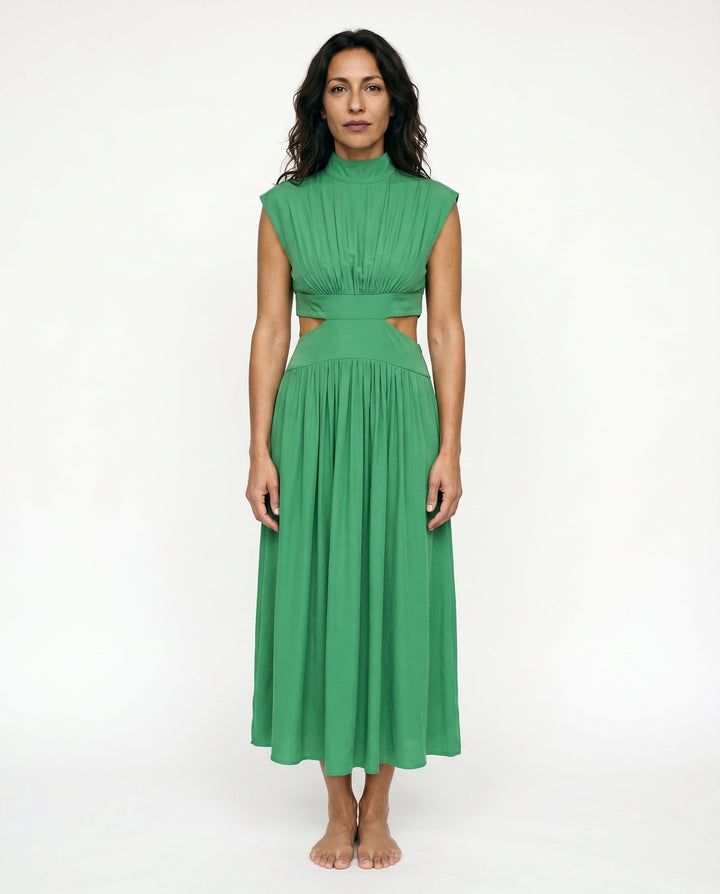 Julie | Cozy High Neck Cutout Waist Holiday Dress