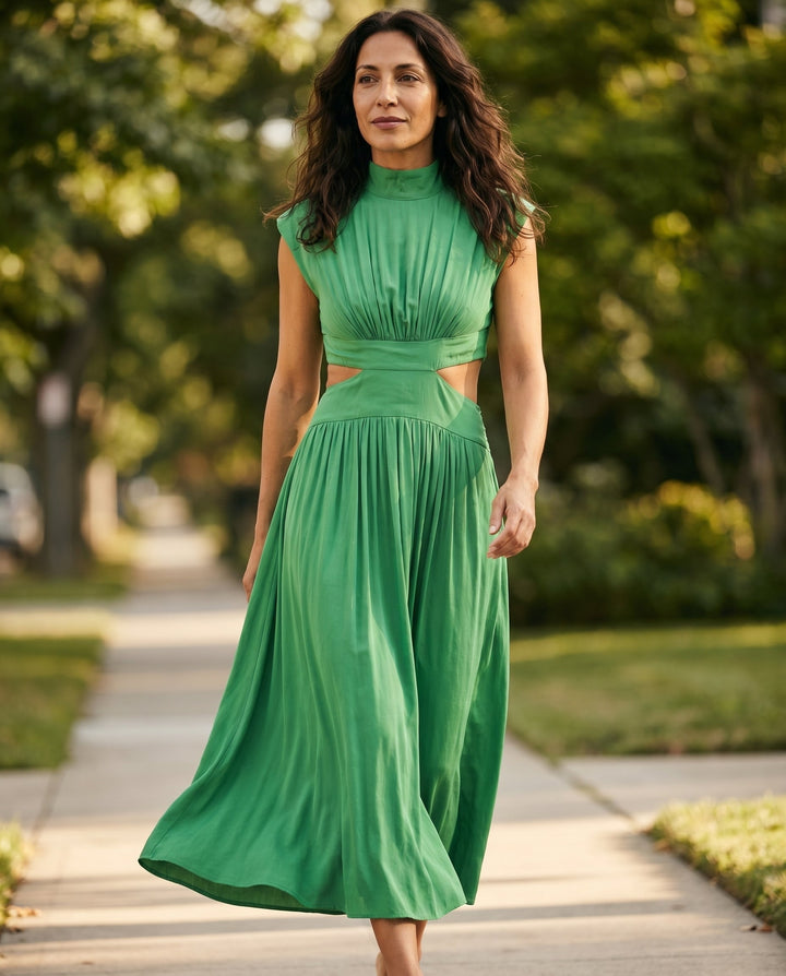 Julie | Cozy High Neck Cutout Waist Holiday Dress