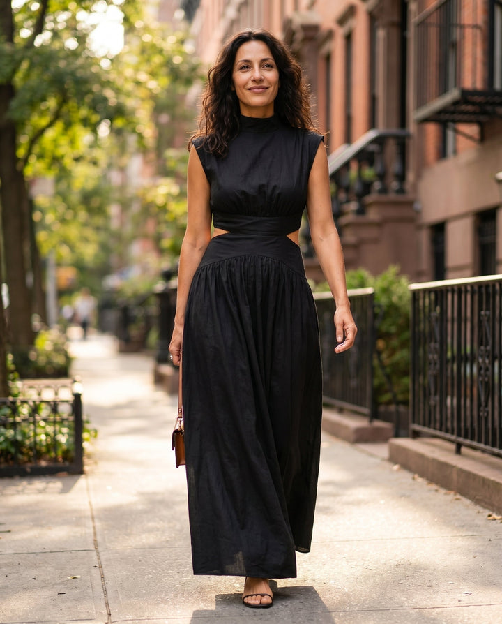Julie | Cozy High Neck Cutout Waist Holiday Dress