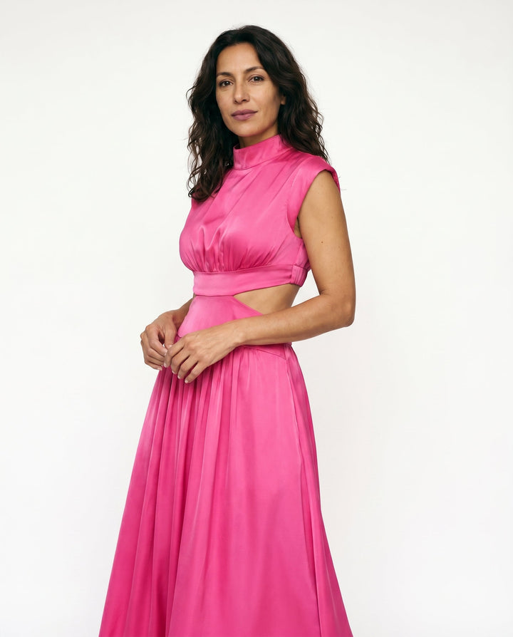 Julie | Cozy High Neck Cutout Waist Holiday Dress