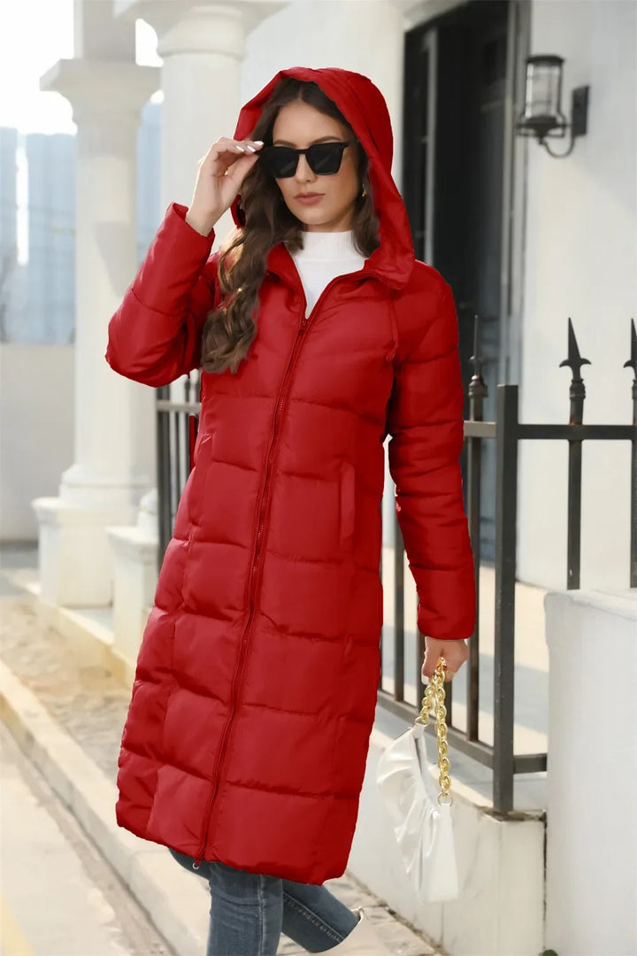 Julie | Elegant Long Hooded Quilted Puffer Jacket