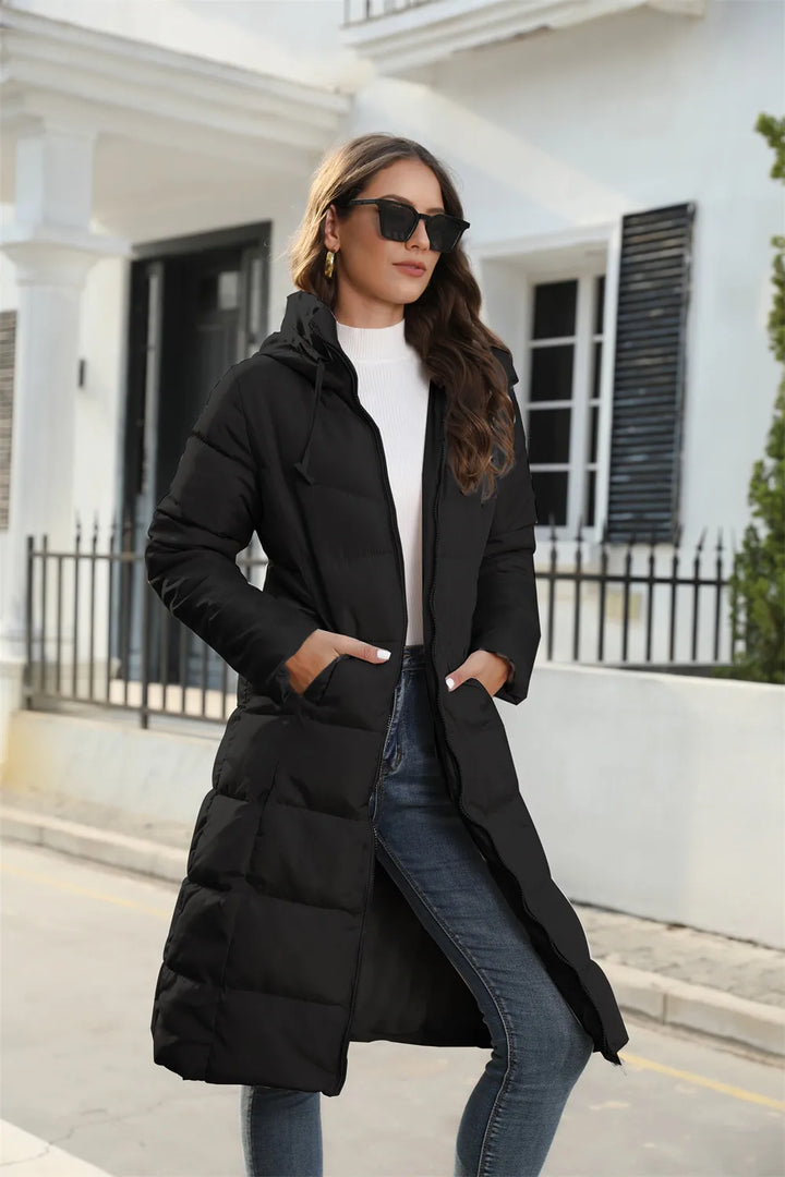 Julie | Elegant Long Hooded Quilted Puffer Jacket
