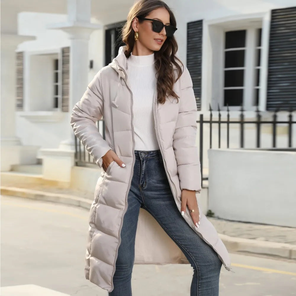 Julie | Elegant Long Hooded Quilted Puffer Jacket