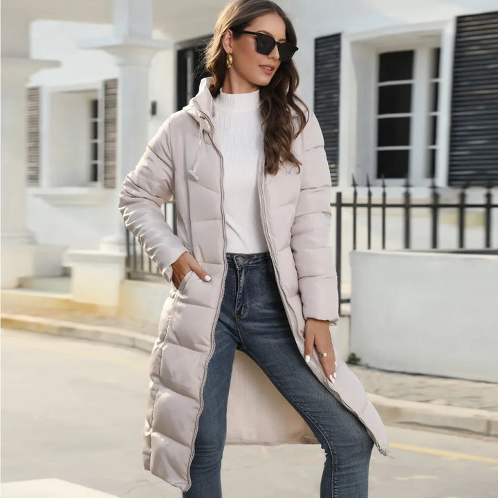 Julie | Elegant Long Hooded Quilted Puffer Jacket