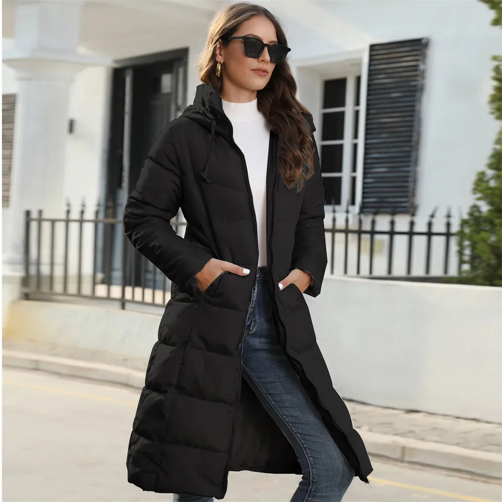 Julie | Elegant Long Hooded Quilted Puffer Jacket