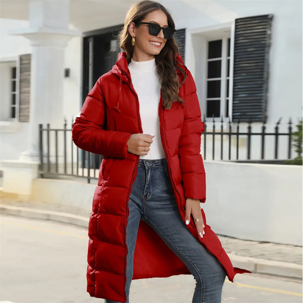 Julie | Elegant Long Hooded Quilted Puffer Jacket