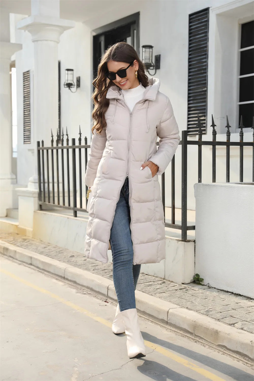 Julie | Elegant Long Hooded Quilted Puffer Jacket