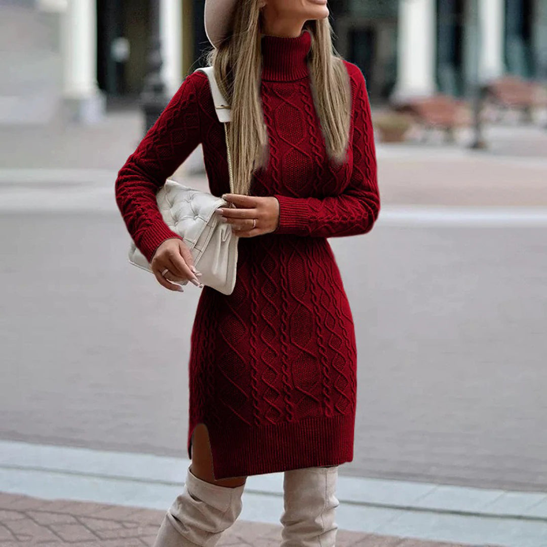 Julie | Refined Cable Knit Turtleneck Sweater Dress