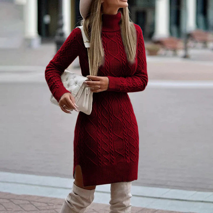 Julie | Refined Cable Knit Turtleneck Sweater Dress
