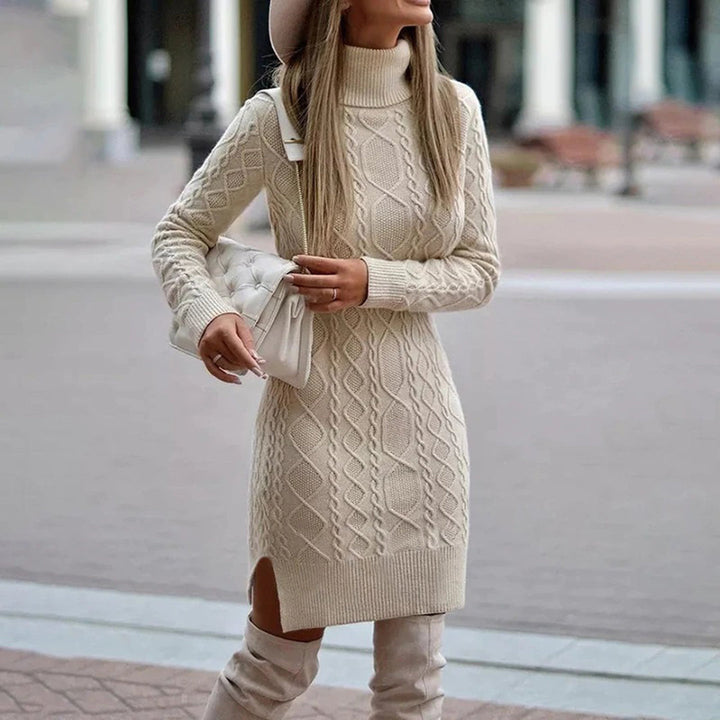 Julie | Refined Cable Knit Turtleneck Sweater Dress