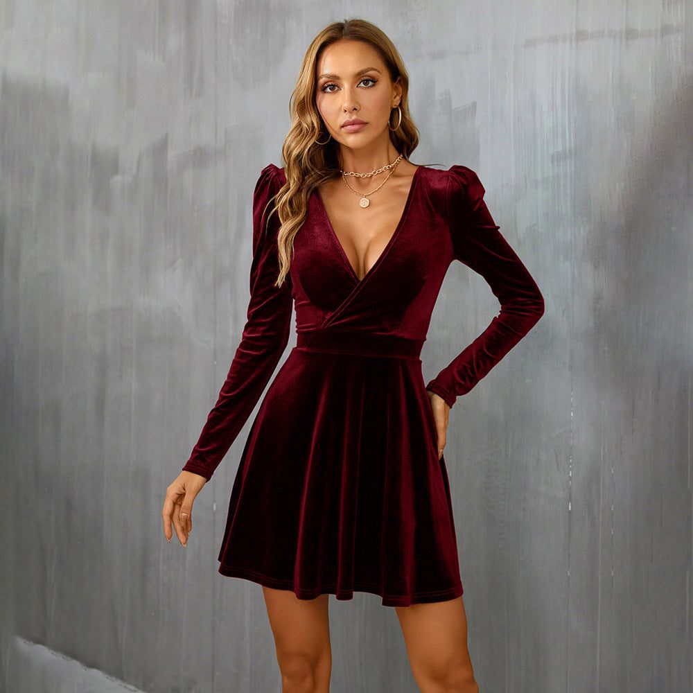 Julie | Refined Velvet Wrap V-Neck Mini Dress