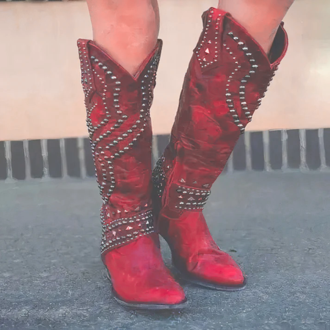 Karen | Cozy Studded Knee-High Western Cowboy Boots