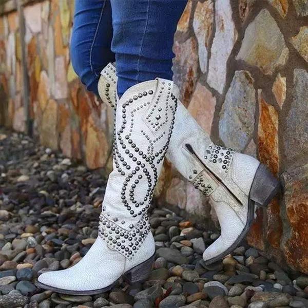 Karen | Cozy Studded Knee-High Western Cowboy Boots