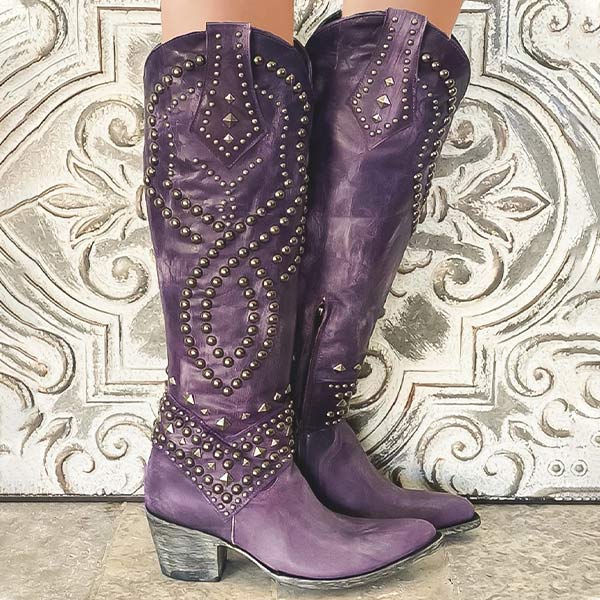Karen | Cozy Studded Knee-High Western Cowboy Boots