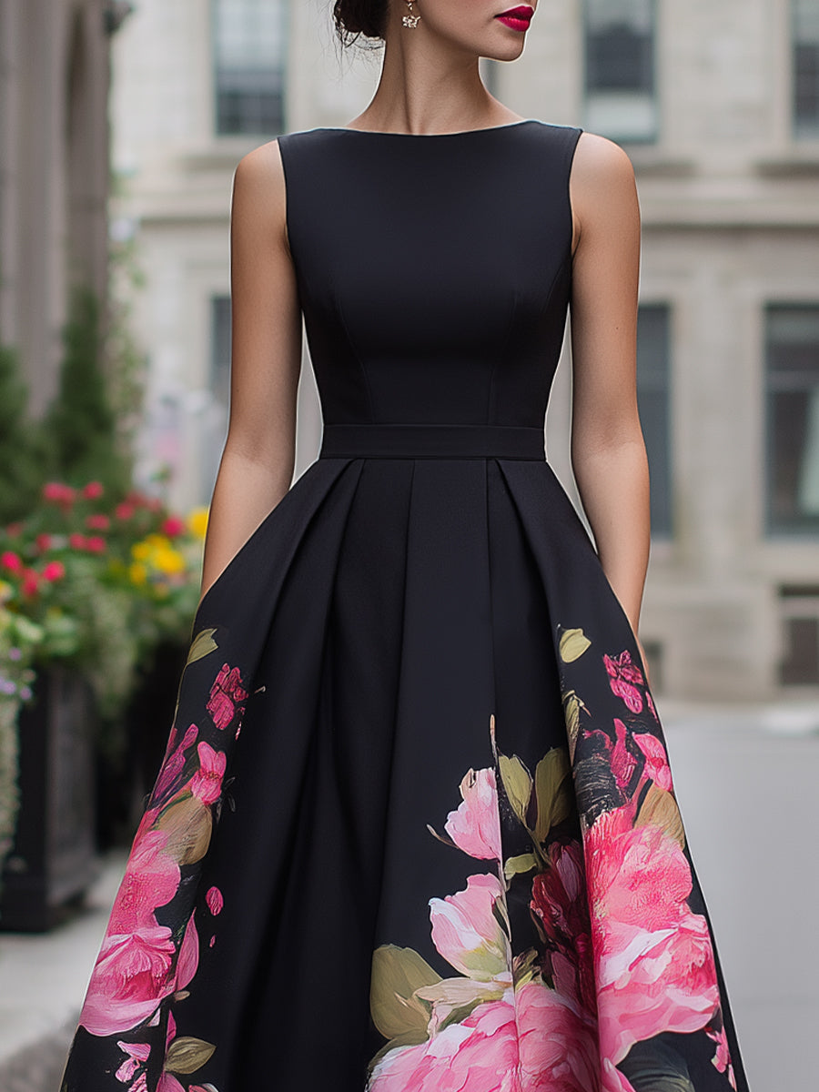 Karen | Polished Floral Pleated Fall Wedding Guest Midi Dress