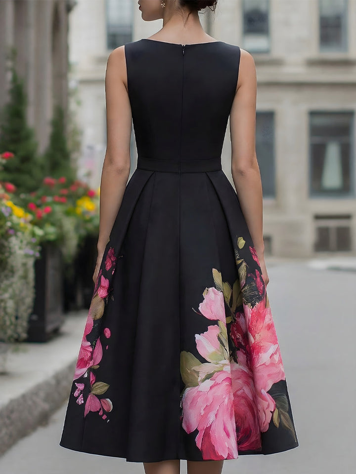Karen | Polished Floral Pleated Fall Wedding Guest Midi Dress