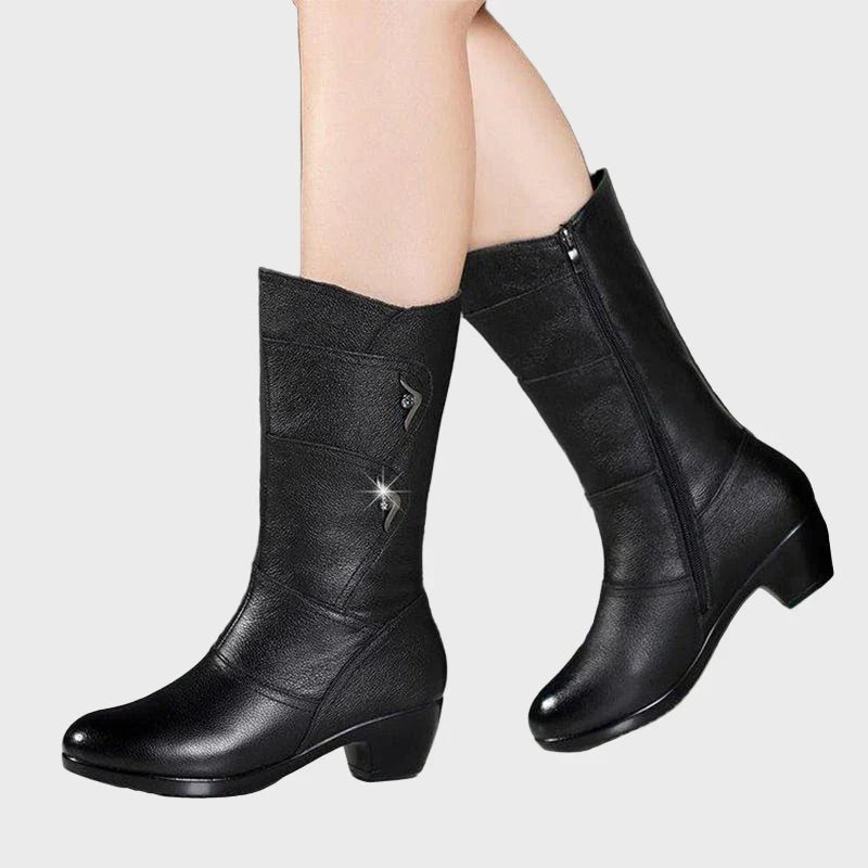 Karen | Refined Zip-Up Knee High Block Heel Boots